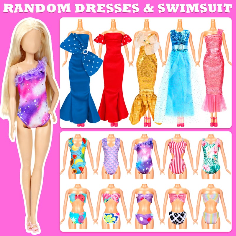 Bymore 138 Pcs Doll Clothes and Accessories, 5 Wedding Gowns 9 Fashion Dresses 3 Tops 3 Pants 3 Bikini Swimsuits 20 Shoes for 11.5 inch Doll Christmas Stocking Stuffers Girls Gift Age 5-7 8-10 - Image 4
